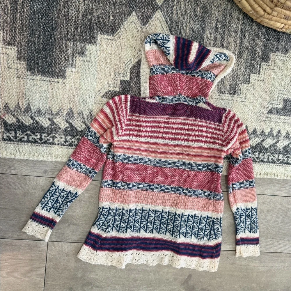 Y2K Pink Republic Toddler Girl Mixed Media Boho Cardigan Hooded Open Front